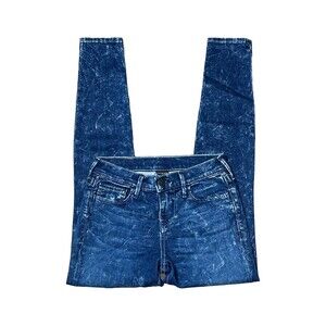 True Religion Women's Abbey Super-Skinny Jean In Dark Blue Acid Wash Size 25